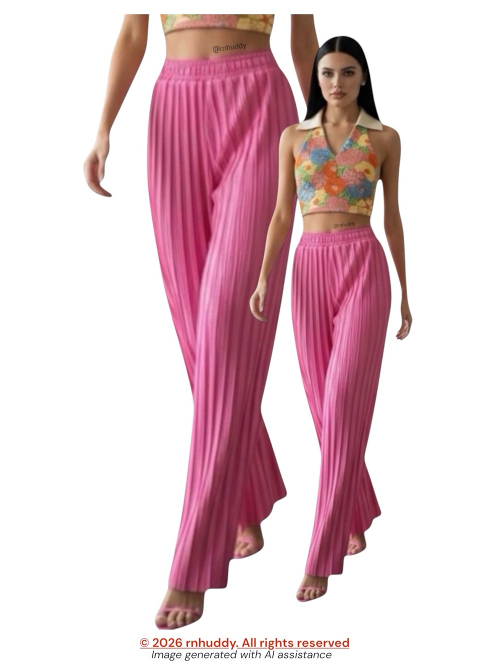 Hello Molly size 6 pink satin crinkle pleated wide leg pants